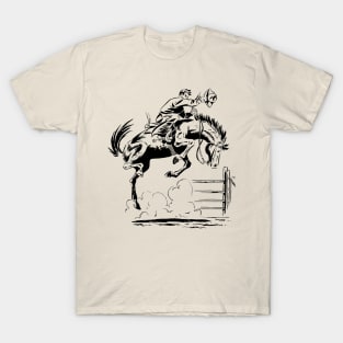 Cowboy  Jump Up Rodeo Taming Horse Western Retro Comic T-Shirt